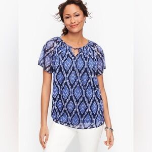 Talbots Blue Geometric Tie Neck Blouse Women’s size XS